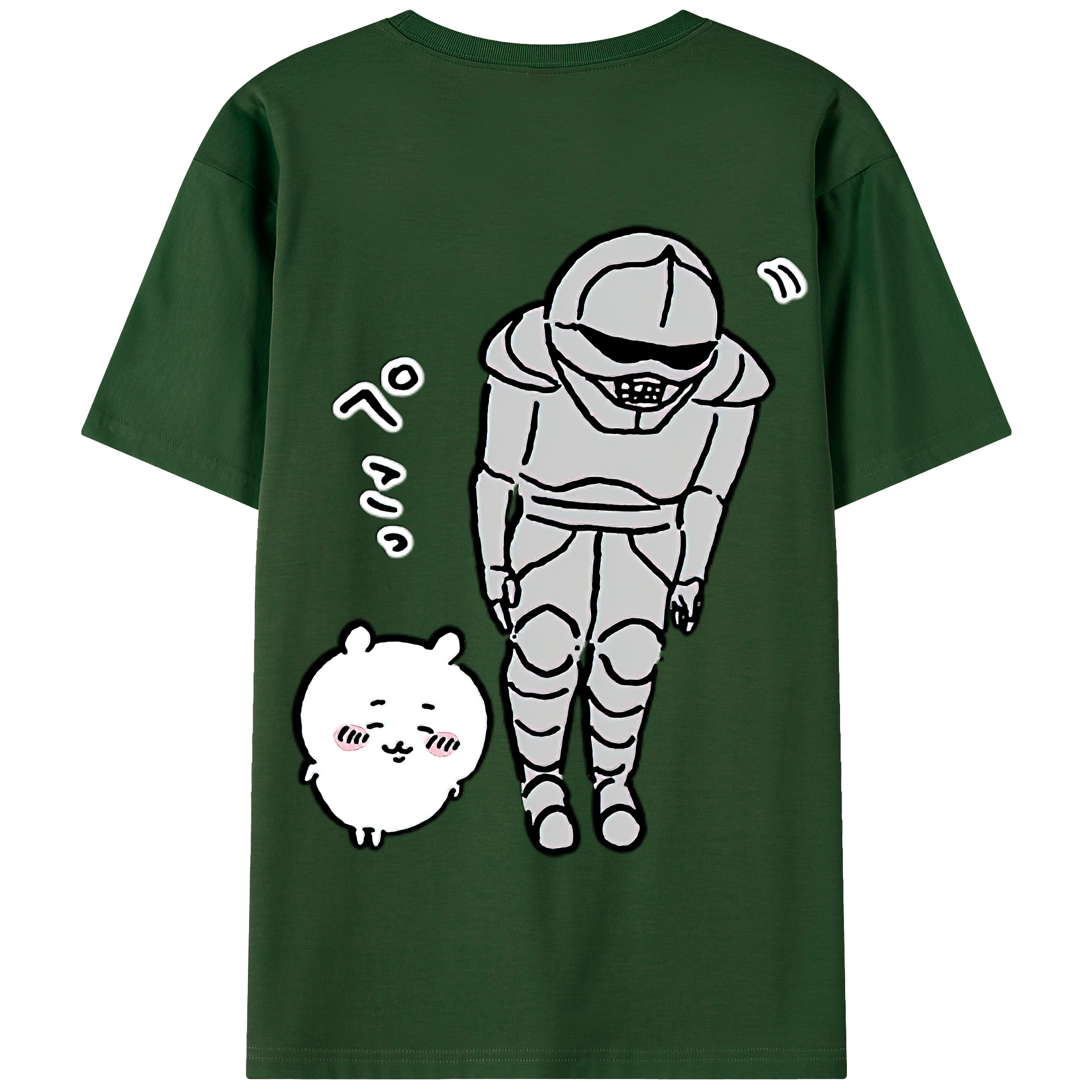 （画像用） ちいかわ 労働の鎧さん Chii-kawa Mr. Armor of Labor 綿100％半袖Tシャツ（背面プリント）